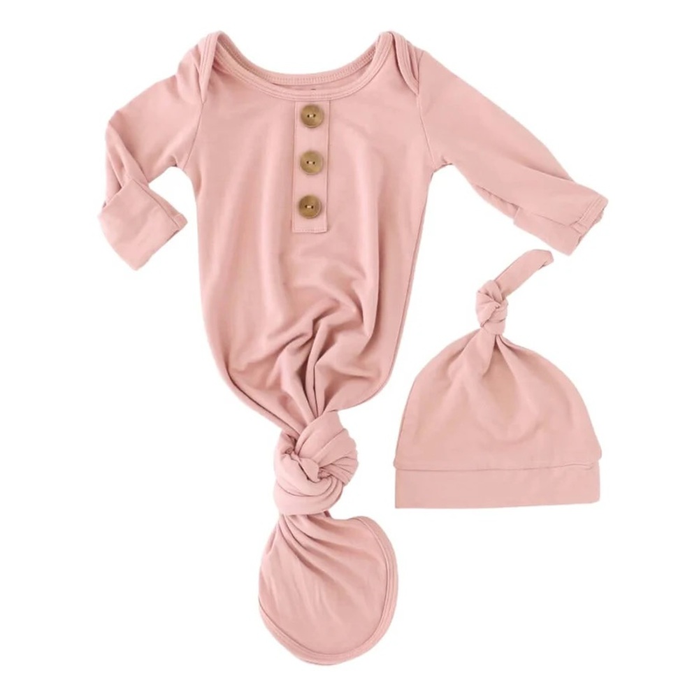 Pink Knotted Baby Gown with Hat and Bow